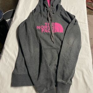 The North Face Gray Hoodie with Pink Logo